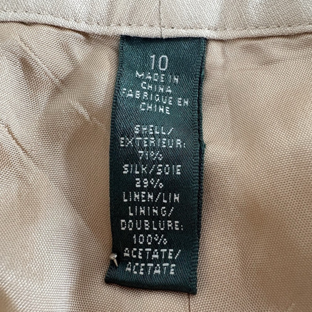Lauren Ralph Lauren Andover Sz 10 Silk Linen Blend Lined Wide Leg Pants Beige - Picture 6 of 14